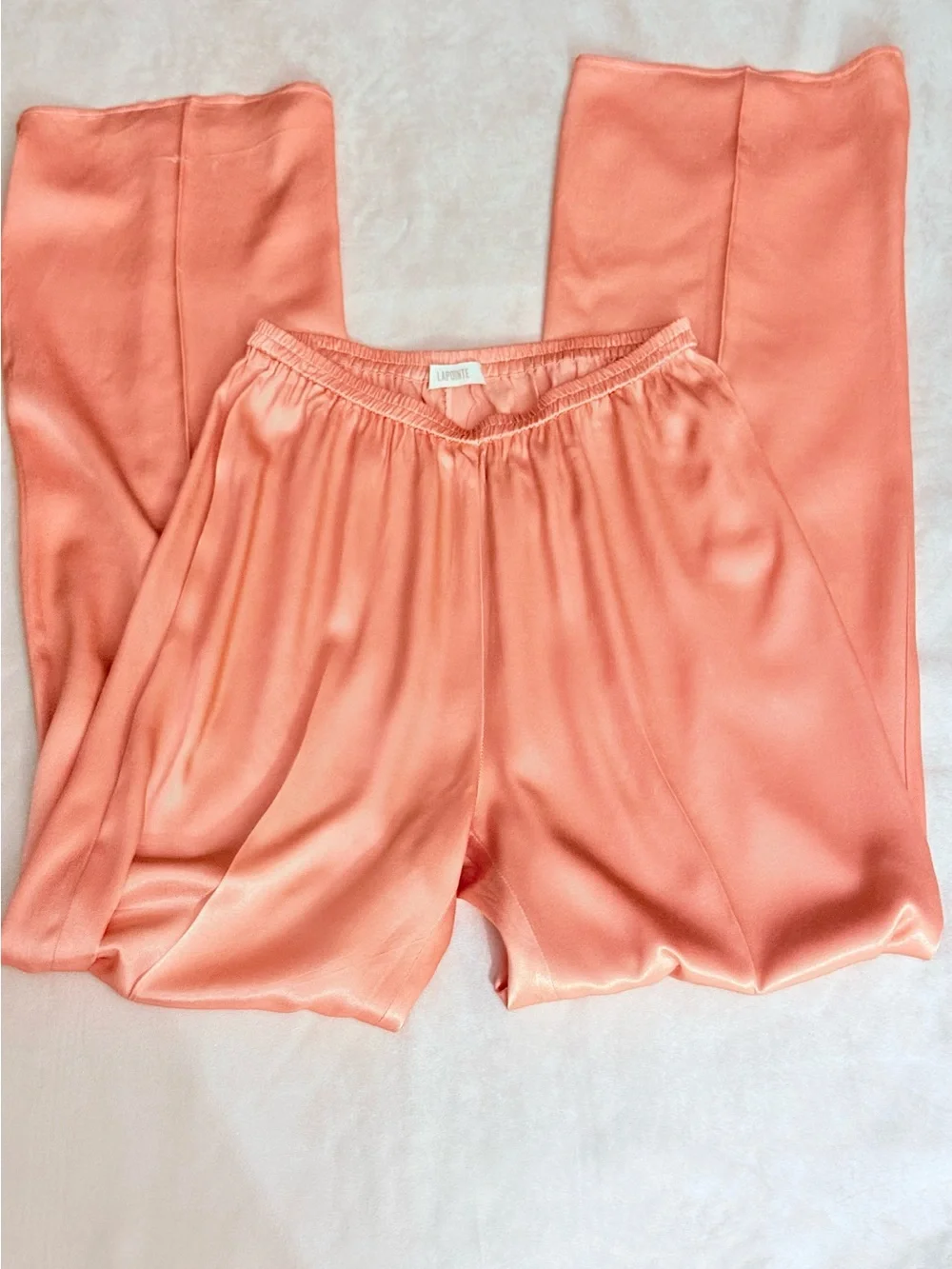 LAPOINTE Peach Fine Textured Satin Wide Leg Pants MD High Rise $690 Luxury Flowy